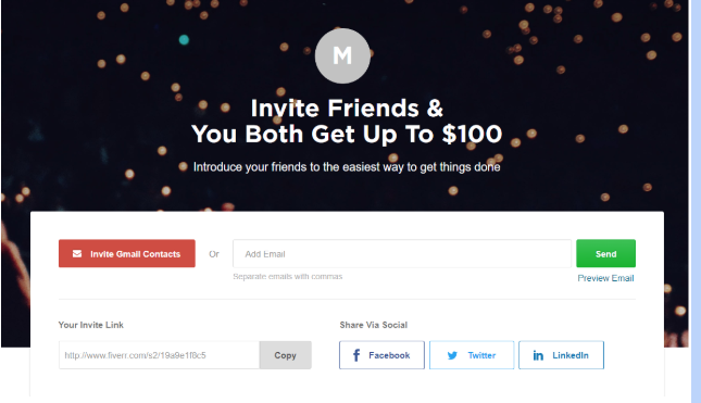 Screenshot of Fiverr's referral program invitation tool